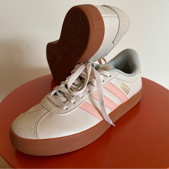 Adidas Women's Cream and Pink Sneakers - Picture 3 of 3